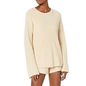 The Drop Alice Crew-Neck Back-Slit Ribbed Pullover Sweater - Creme Brulee - NWT